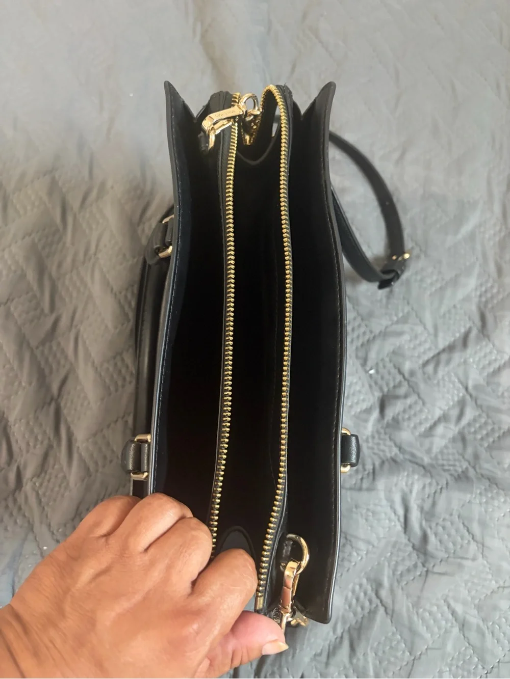 Michael Kors Black Leather Satchel with Gold Hardware